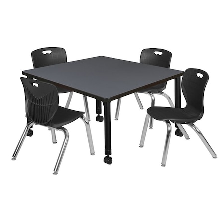 Regency Tables > Height Adjustable > Square Mobile Table & Chair Sets, 42 W, 42 L, 23-34 H, Grey TB4242GYAPCBK45BK
